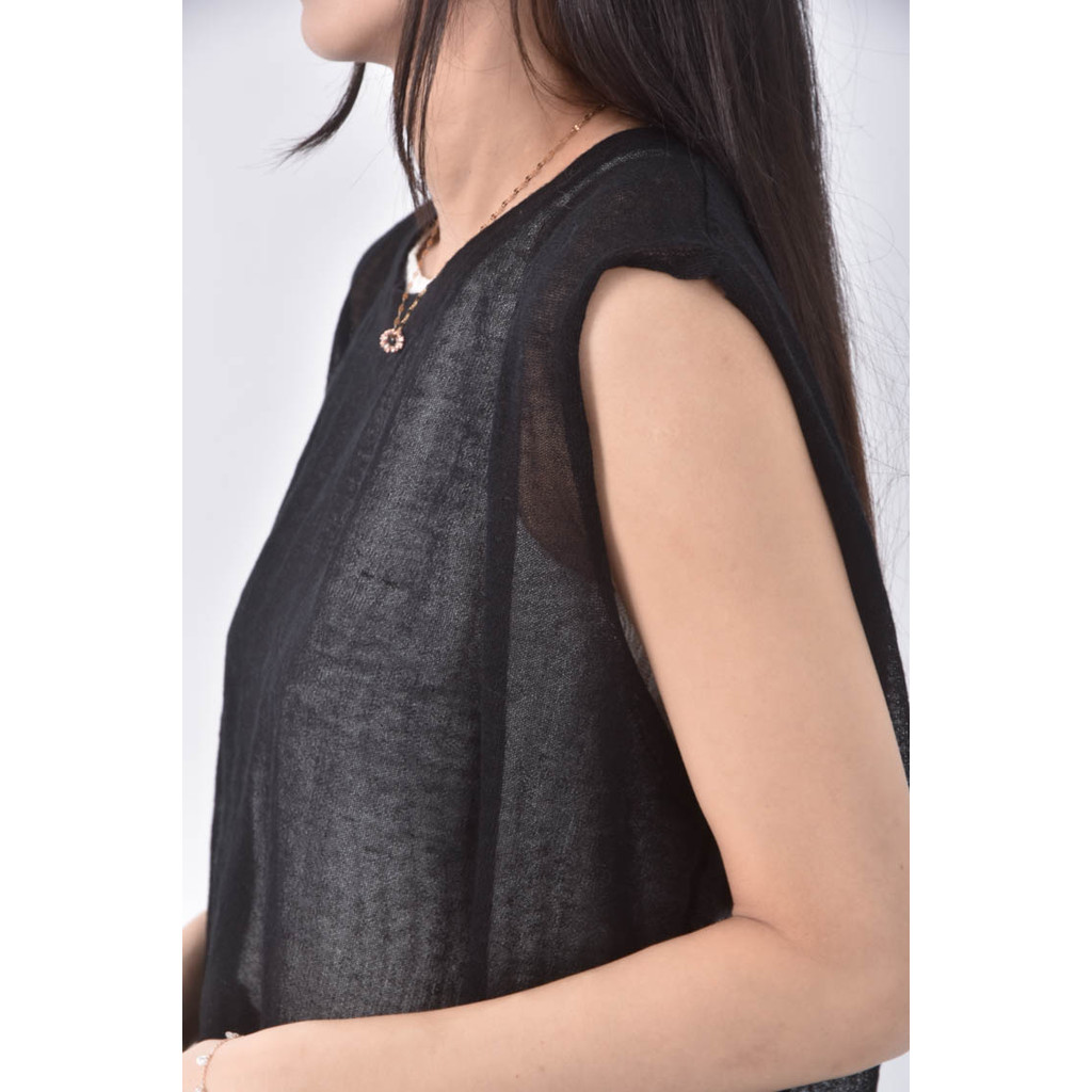 (XL) lativ亞麻圓領黑色上衣二手衣, , large