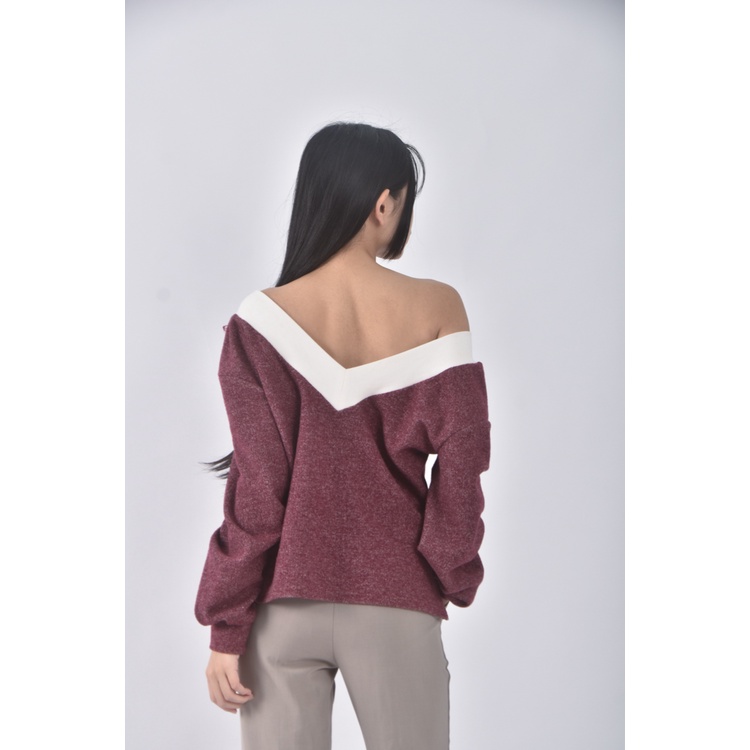 (M) v領紅色長袖上衣二手衣, , large