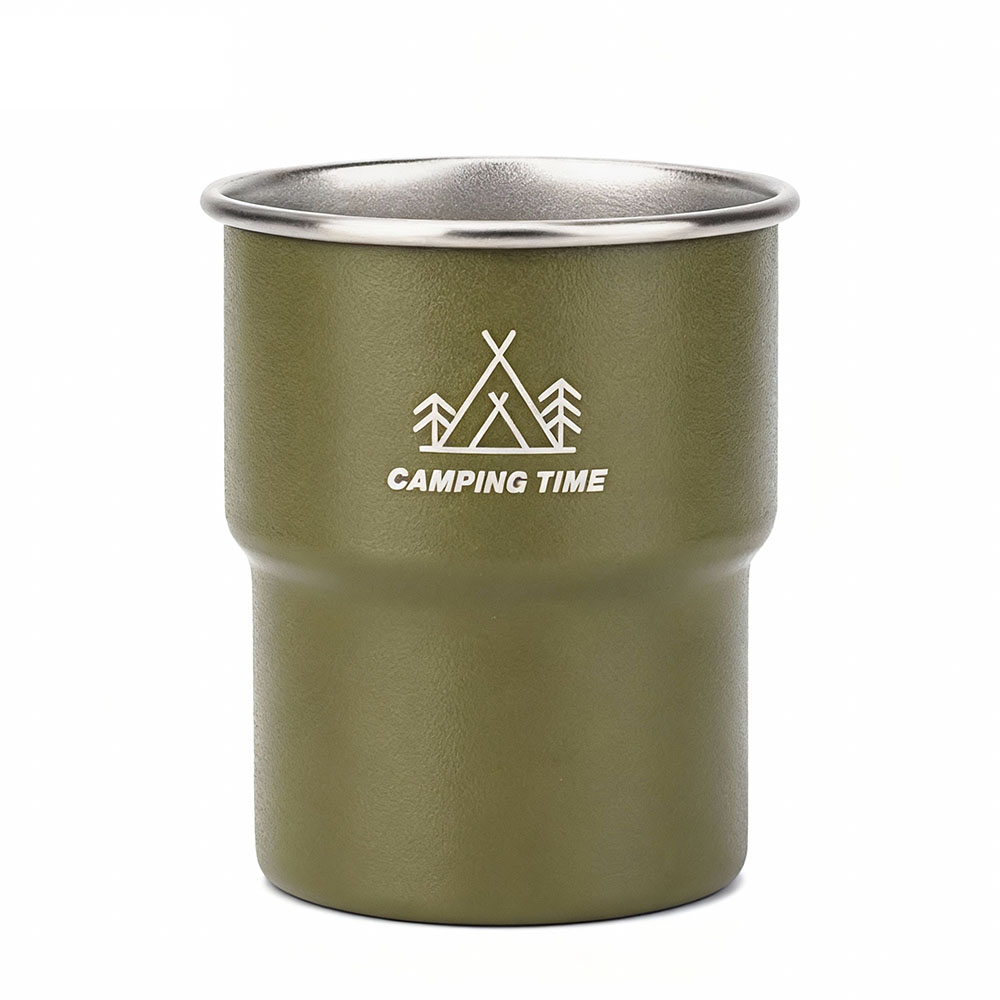 Lightweight stackable 304 stainless steel camping step cup, army green, 1 piece (outdoor step cup, camping stackable cup, lightweight drinking cup, camping portable cup), , large