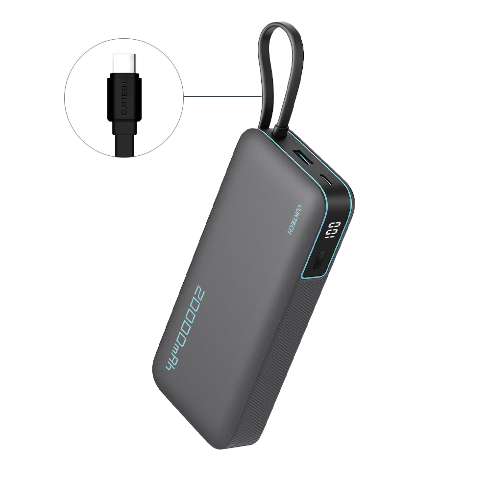 CUKTECH 酷態科 55W TYPE-C 自帶線行動電源 20000mAh (PB200N) - 灰色, , large