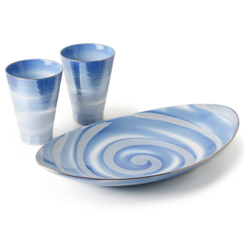 [豐名日本餐具] 12.0"餐具組 珍珠 (二杯一盤）有田燒 / C00GP0-66, , large