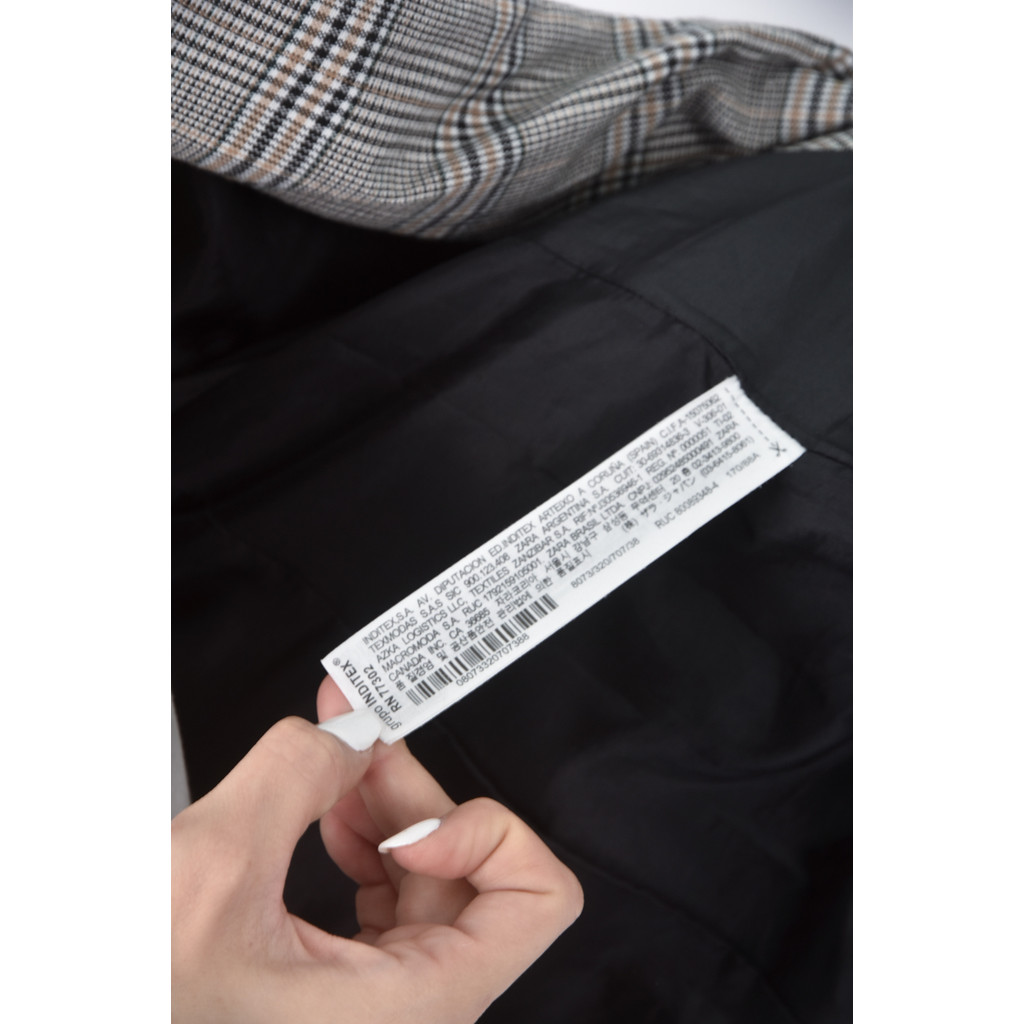 (S) zara西裝墊肩格紋黑色外套二手衣, , large