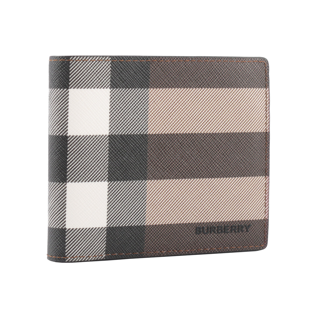 BURBERRY 環保帆布格紋8卡對開短夾/暗樺木棕色, , large