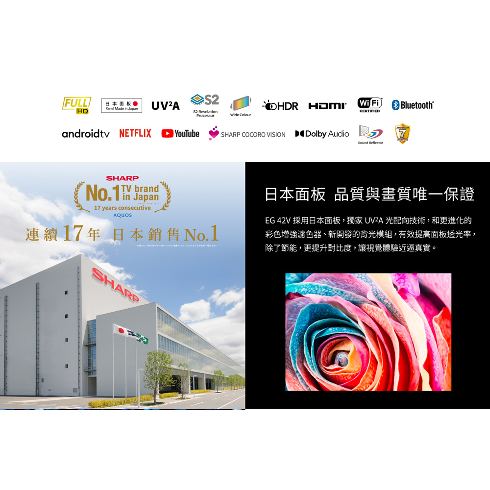 SHARP 夏普 42吋 智慧聯網液晶顯示器 電視 2T-C42EG1X配送不安裝, , large