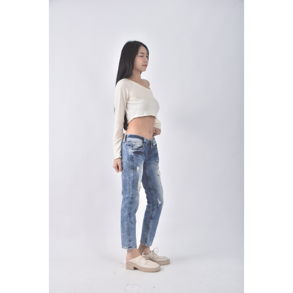 (2XL) someone jeans丹寧牛仔刷破藍色長褲二手衣, , large
