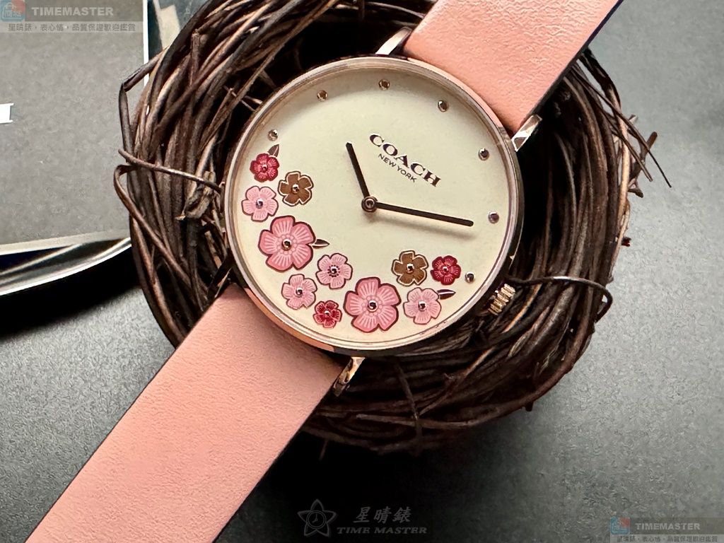 [星晴錶業]COACH手錶,36mm,CH00204白色錶面玫瑰金錶殼粉紅真皮皮革錶帶款, , large