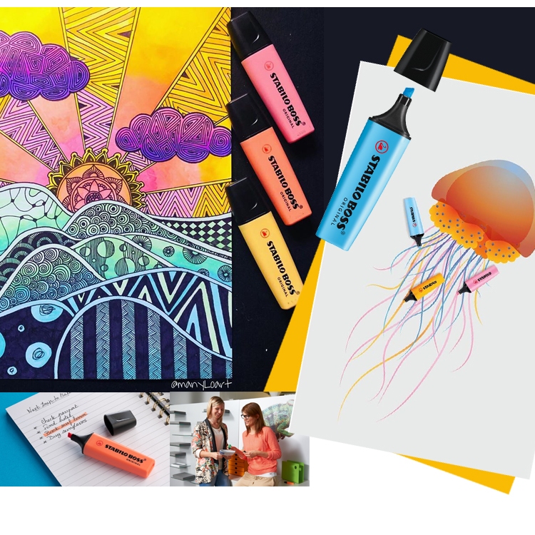 【德國天鵝STABILO】BOSS ORIGINAL Pastel 波士馬卡龍色經典螢光筆 15色桌上展示組經典色(ST7015-01-5), , large