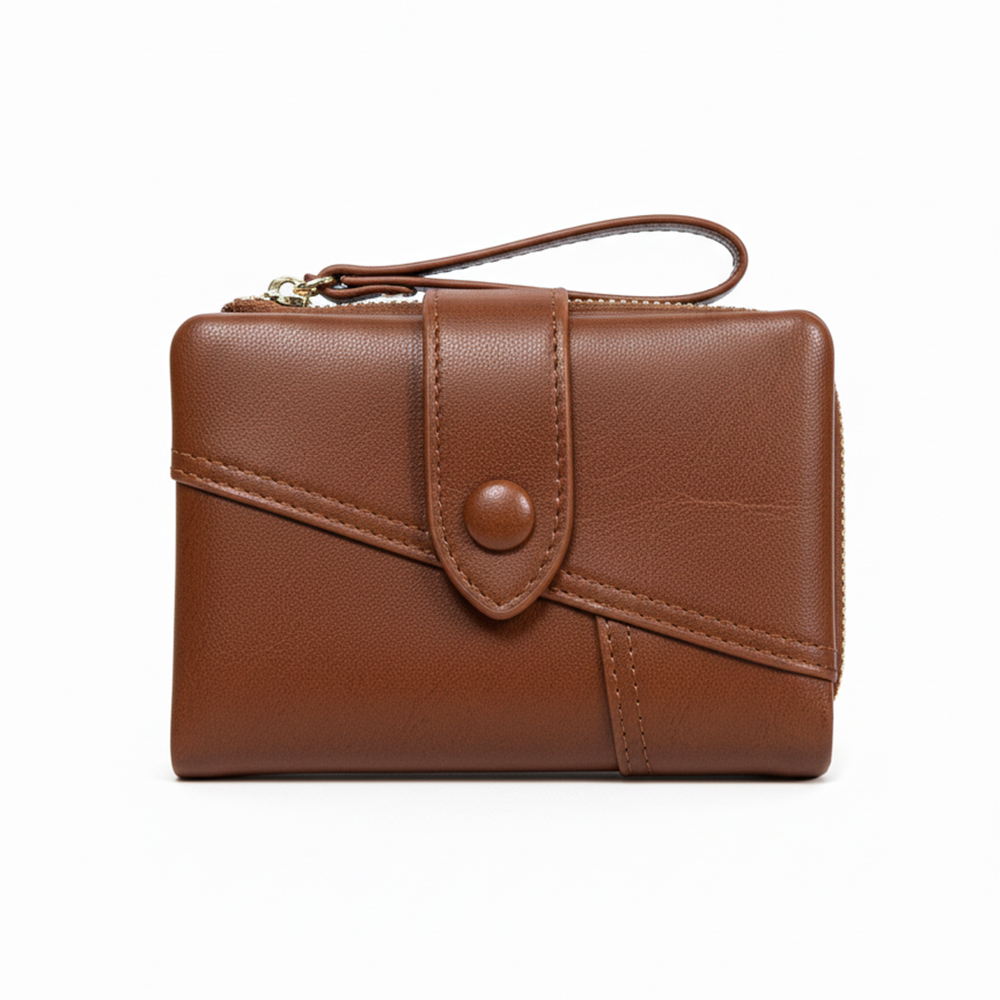 Soirée 典雅對折短夾-棕 多卡位收納皮夾 真皮質感 零錢卡片鈔票夾, , large