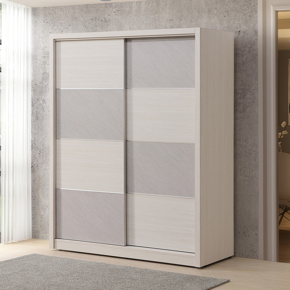 【唯熙傢俱】斯月橡木白5x7尺滑門衣櫃, , large