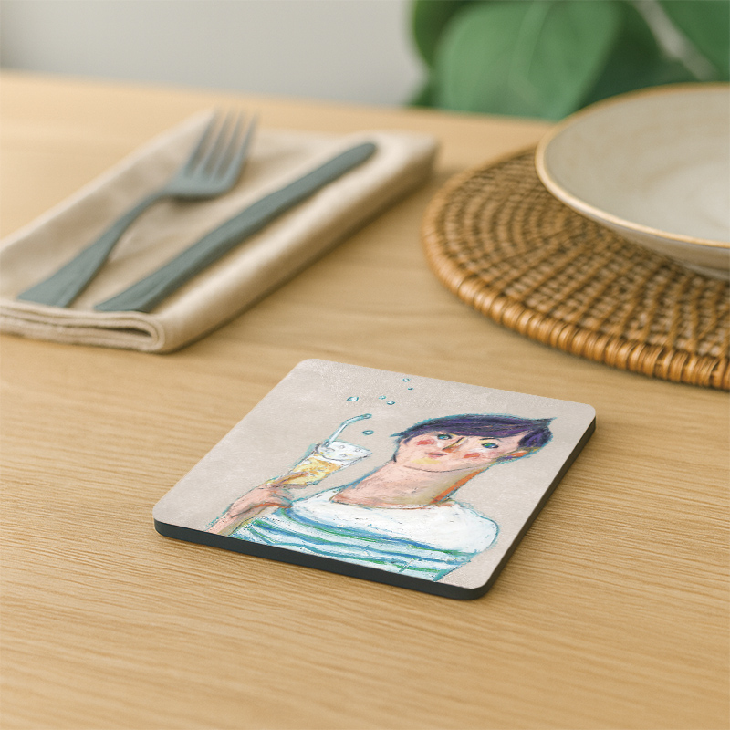 【Monster】 Soft Diatomaceous Earth Absorbent Coaster – A Cup of Life — Ducky Shen (10x10cm) – Swing Boy, , large