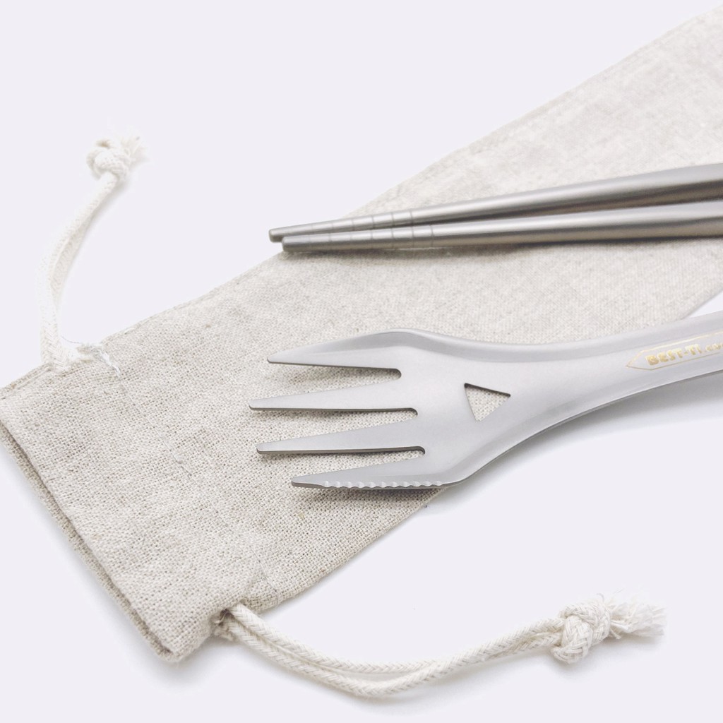 【拓荒者聯盟-純鈦餐具二入組】筷子 湯匙 餐具組 多功能餐具 鈦餐具 叉子 環保餐具 純鈦餐具 野餐 露營 餐具, , large