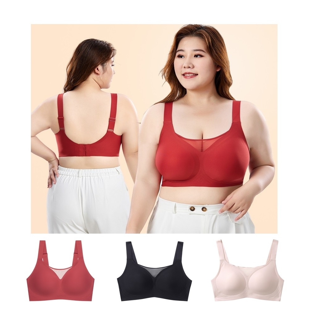 【A&R】歐式無痕網狀美胸大尺碼寬肩帶內衣 - 熱情紅,XL(80ED/85BCD), , large