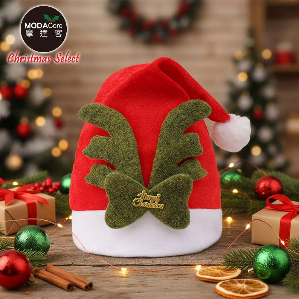 摩達客-紅絲絨布綠鹿角聖誕帽-交換禮物耶誕派對推薦, , large