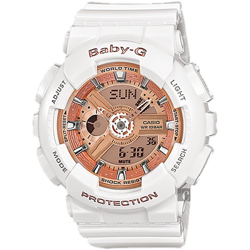 CASIO卡西歐 Baby-G 人氣經典率性手錶-玫瑰金x白 BA-110-7A1, , large