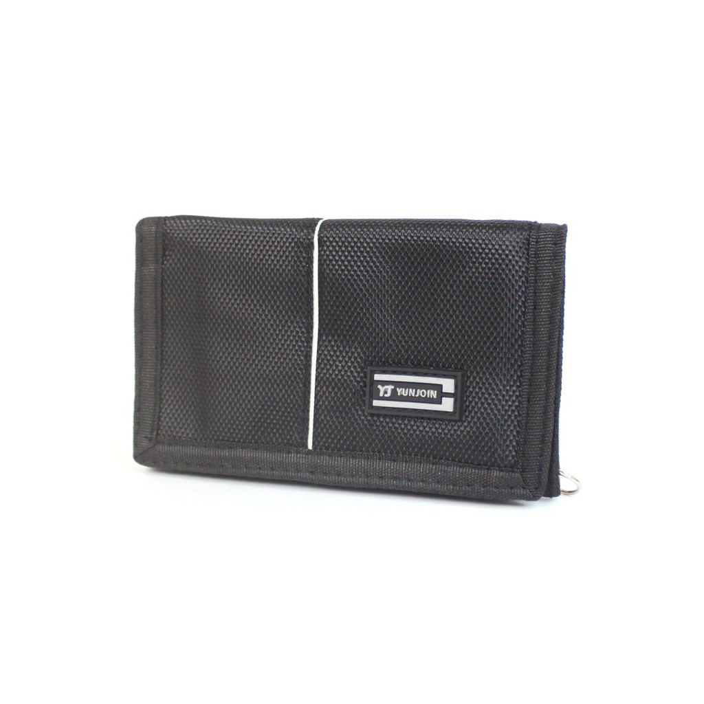 【YUN JOIN】對稱三摺短夾-黑色 尼龍夾 潮流 扣環 金屬鍊 防盜, , large