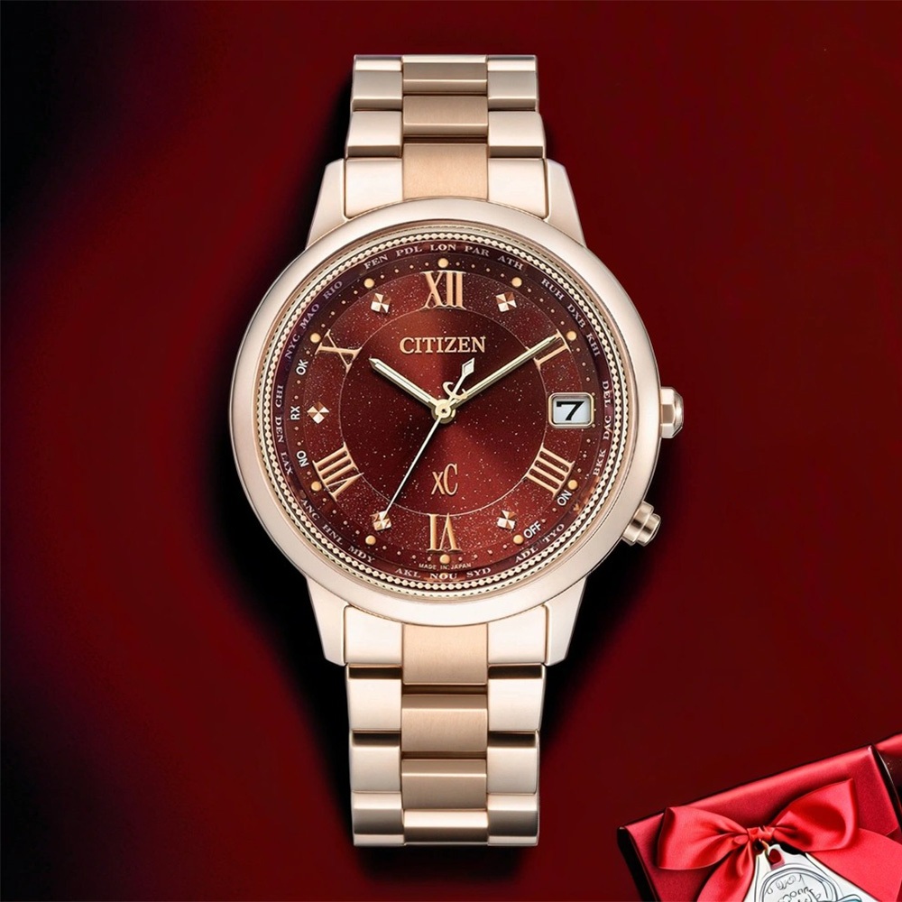 CITIZEN 星辰 XC Hebe田馥甄配戴款 酒紅 光動能鈦電波女錶 CB1138-62W, , large