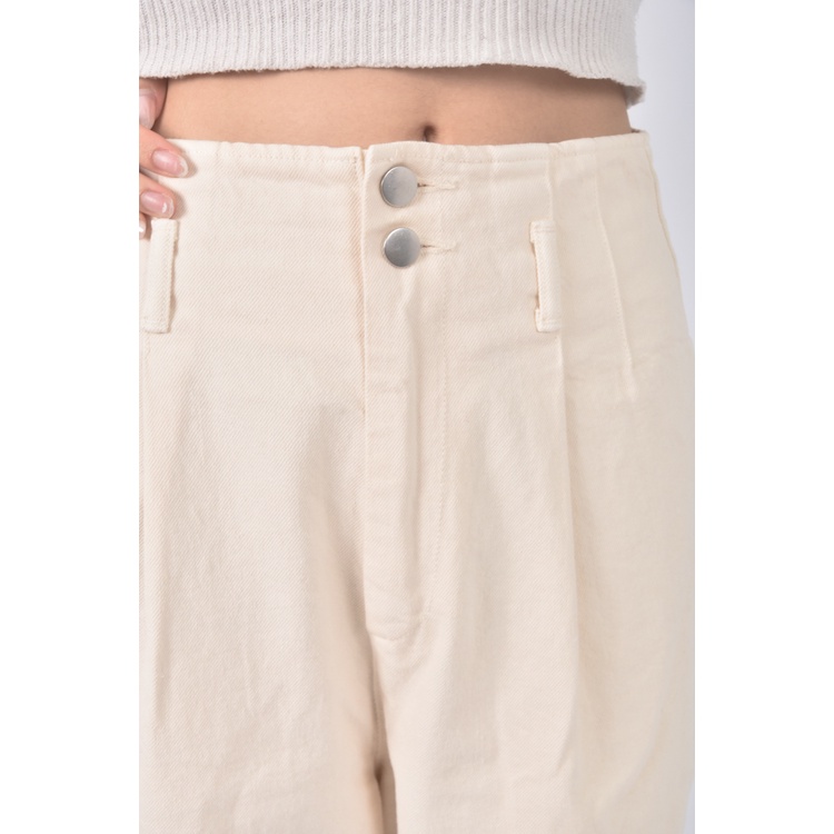 (L) aewen matoph高腰丹寧牛仔質感杏色長褲二手衣, , large