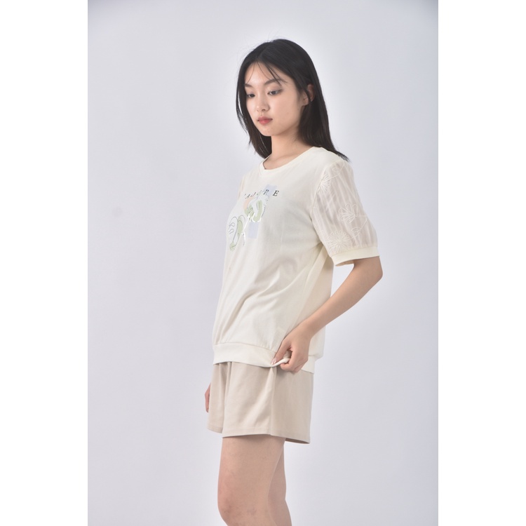 (M) 8 e質感棉質圓領杏色短袖上衣二手衣, , large