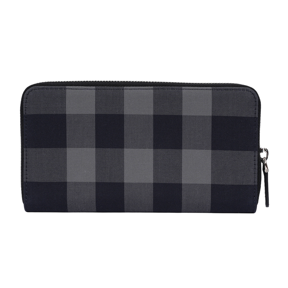 BURBERRY 大格紋帆布ㄇ形拉鍊長夾/海軍藍/灰色, , large