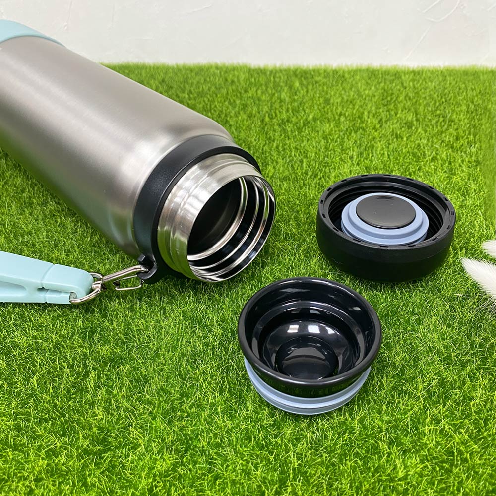 【日本孔雀Peacock】運動隨身316不鏽鋼保冷保溫杯1000ML(附運動提帶+防撞底座)-原鋼色, , large