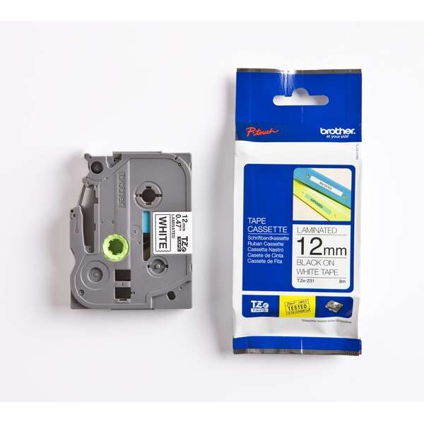 【 BROTHER】兄弟牌  白底黑字 12mmx8M 一般(無保護膜)標籤帶 / 包 TZe-N231