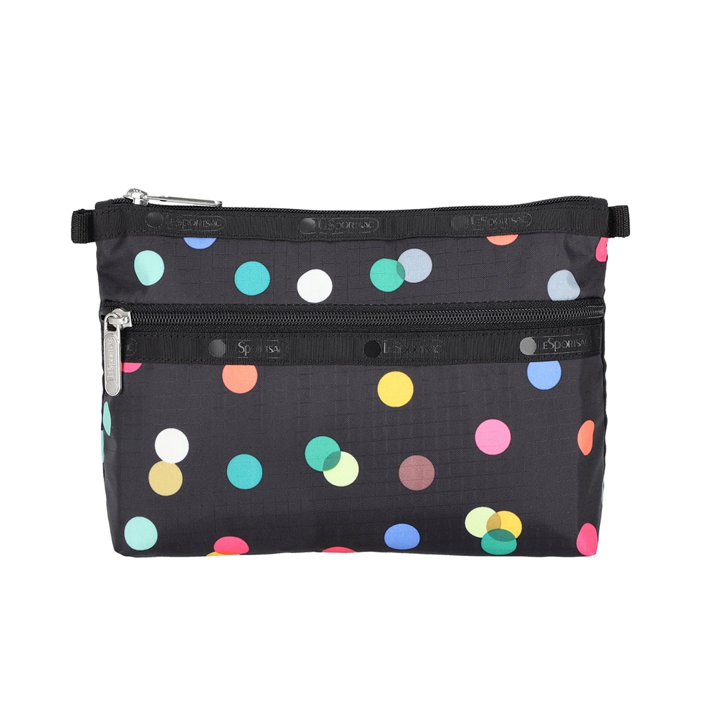 |快速出貨|Lesportsac Cosmetic Clutch 雙層拉鍊收納化妝包/ 圓點漂浮氣球 黑色, , large