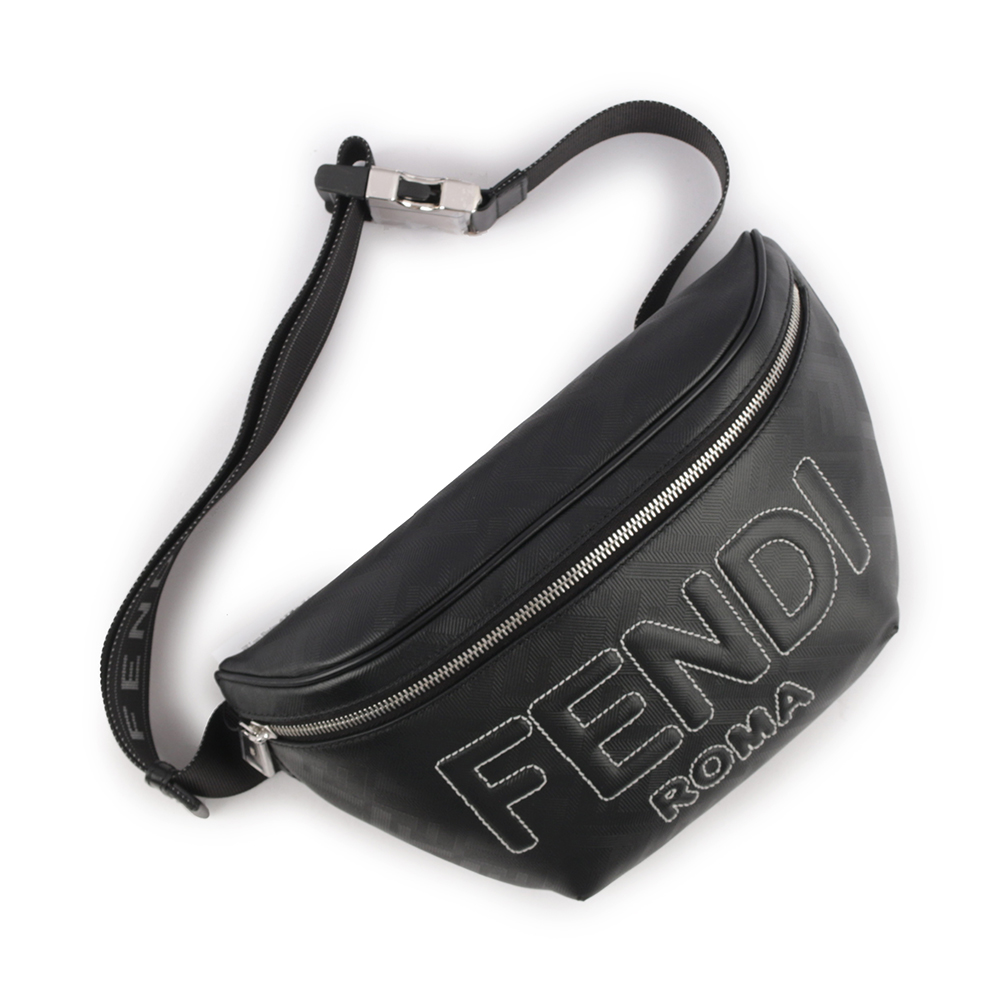 FENDI FF Logo Shadow 皮革腰包/黑色, , large