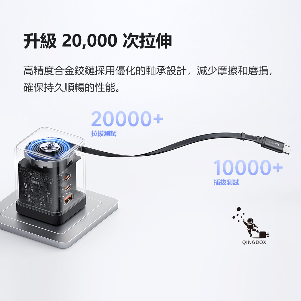 Mcdodo麥多多 LQ CH848 FreeGo系列100W USB-C自帶伸縮線GaN快充充電器 3C1A 美規, , large