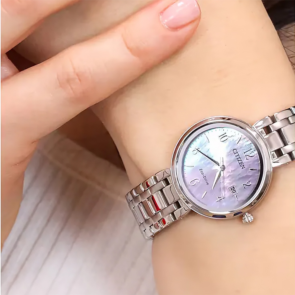 CITIZEN 星辰 LADY 優雅珍珠貝光動能女錶 EW2690-81Y, , large
