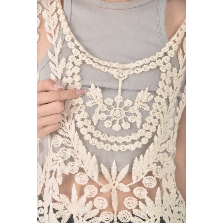 (S) 質感紡紗透膚背心杏色上衣二手衣, , large