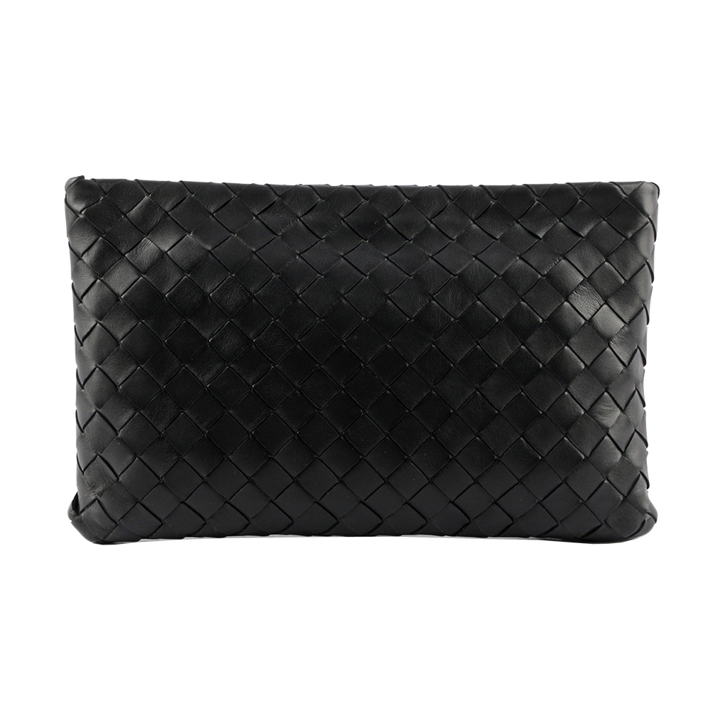 BOTTEGA VENETA 新款小羊皮及小牛皮大格編織手拿包/黑色, , large