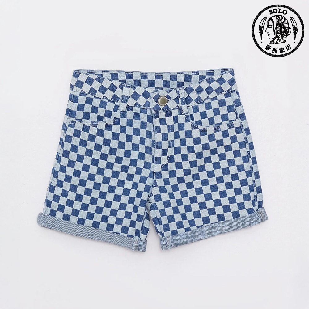【SOLO Vintage】LCW Girls Checkered Denim Shorts Made in Turkey 5-6y, , large