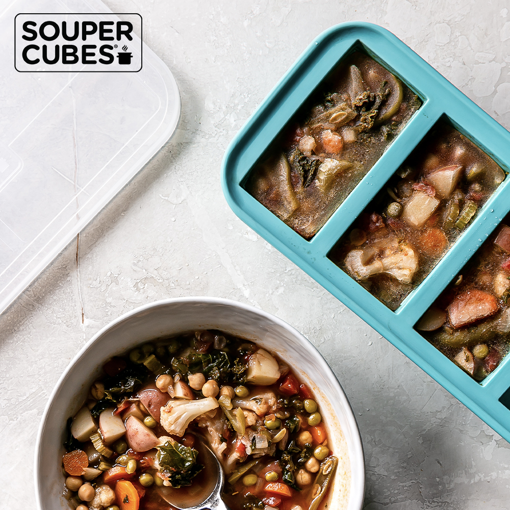 官方直營【Souper Cubes】多功能食品級矽膠保鮮盒4格_湖水綠(250ML/格), , large