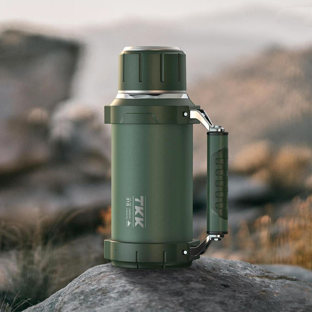 【TKK】金剛系列316不鏽鋼 手提+背帶 一鍵按壓出水 大容量 24H長效保溫杯壺 運動水壺2000ML-山野橙, , large