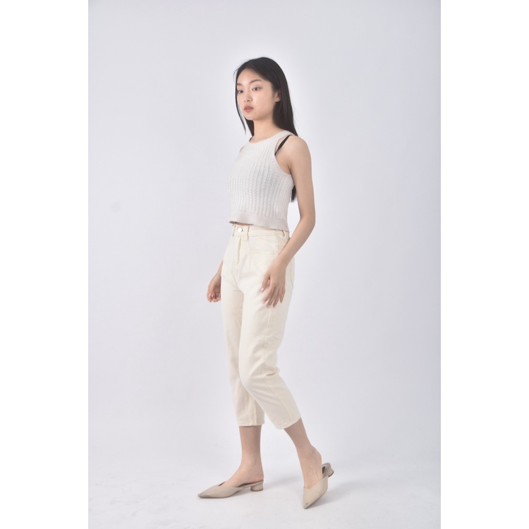 (S) 高腰丹寧牛仔質感棉質杏色長褲二手衣, , large