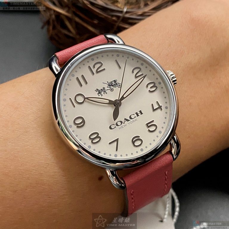 [星晴錶業]COACH手錶,36mm,CH00152白色錶面銀錶殼粉紅真皮皮革錶帶款, , large