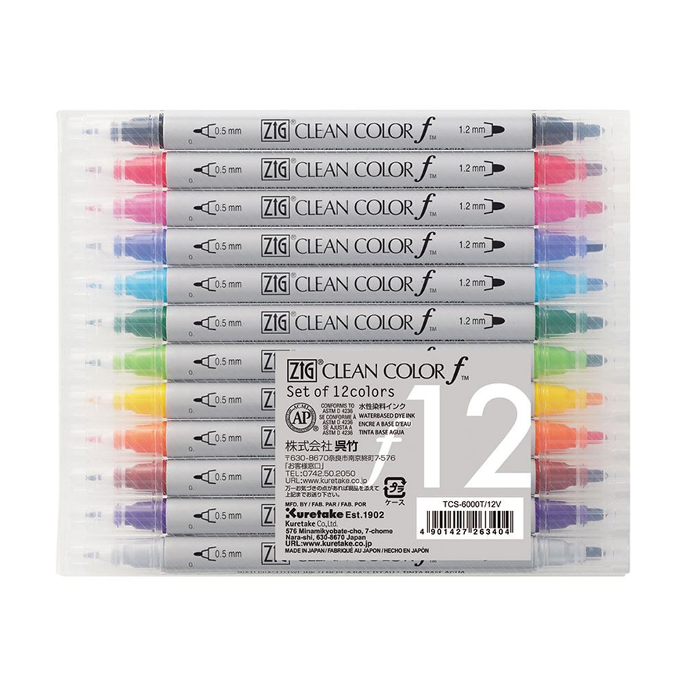 *需預訂【Kuretake 日本吳竹】ZIG 雙頭圓頭麥克筆 十二色套組 (TCS-6000T-12V)