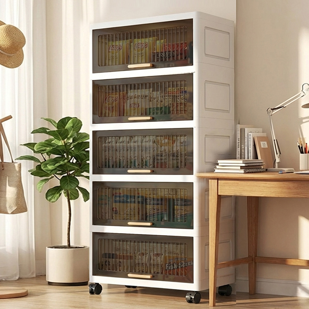 【AOTTO】60面寬附輪五層翻蓋收納櫃(AC-061BK)