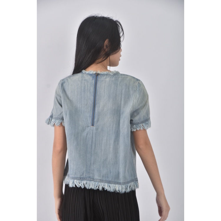 (S) mayson grey丹寧牛仔質感棉質藍色短袖上衣二手衣, , large