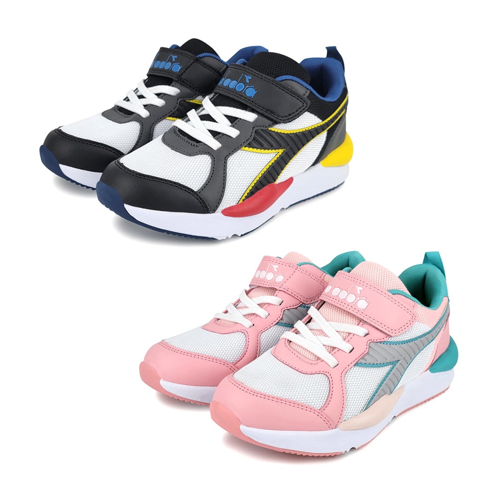 DIADORA迪亞多那 經典復古潮流童鞋 童運動鞋 魔鬼氈 寬楦 康特杯 輕量 吸震 減壓 抗菌 除臭 防滑 黑白 白粉, , large