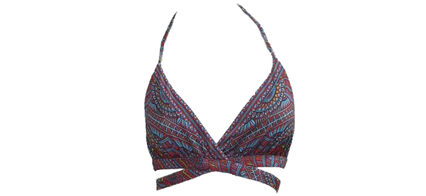 QXHEE.T.Made in Taiwan, cross-covered back neck strap bikini top (Geometric Dance/Flower Heat Wave/Smoke Blue) ready stock, , large