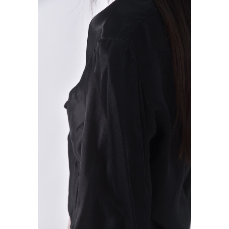 (M) 【房業涵私服】zara打結黑色長袖上衣二手衣, , large