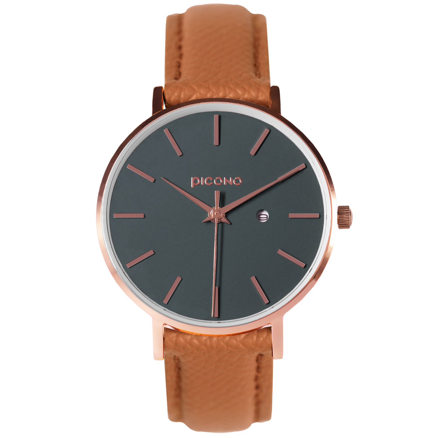 【PICONO】Siempre minimalist brown leather strap couple watch-Dark green / SI-11002 Ladies, , large