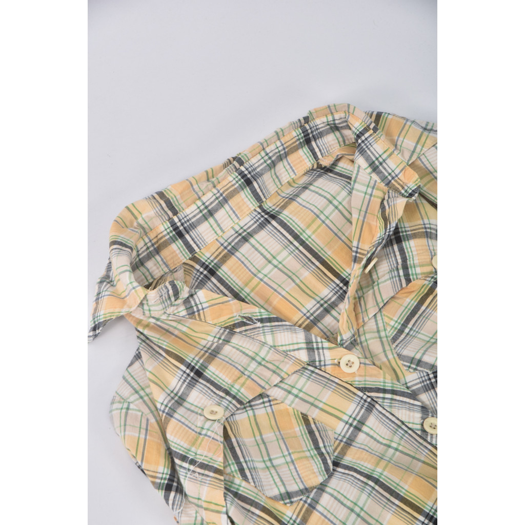 (S) 格紋綠色短袖上衣二手衣, , large