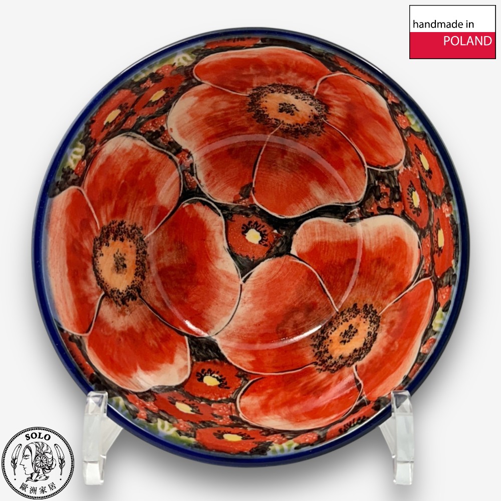 【SOLO Vintage】Cerraf Polish Pottery 16cm Bowl Crimson Sunset Floral Whisper Series Made in Poland, , large