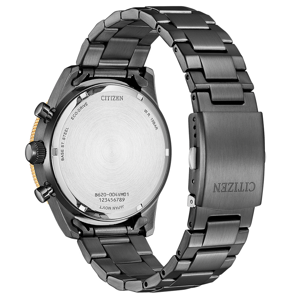 CITIZEN 星辰 光動能航空計時手錶-黑X香檳金 CA4556-89E, , large