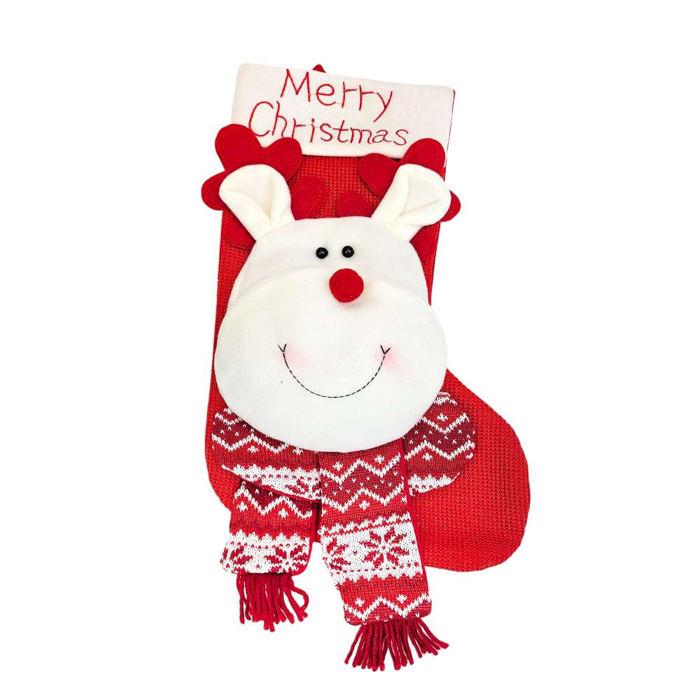摩達客-溫暖紅白紋聖誕襪-聖誕麋鹿款-耶誕派對交換禮物, , large