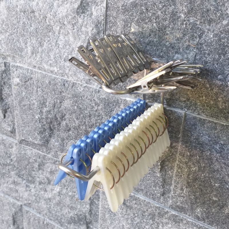 [熊好貼國際]衣夾兼掛衣架 (一體成型 304不鏽鋼) 凹凸.紋路牆面可貼(超黏貼)平滑面（重複貼）無痕掛勾掛鈎, , large