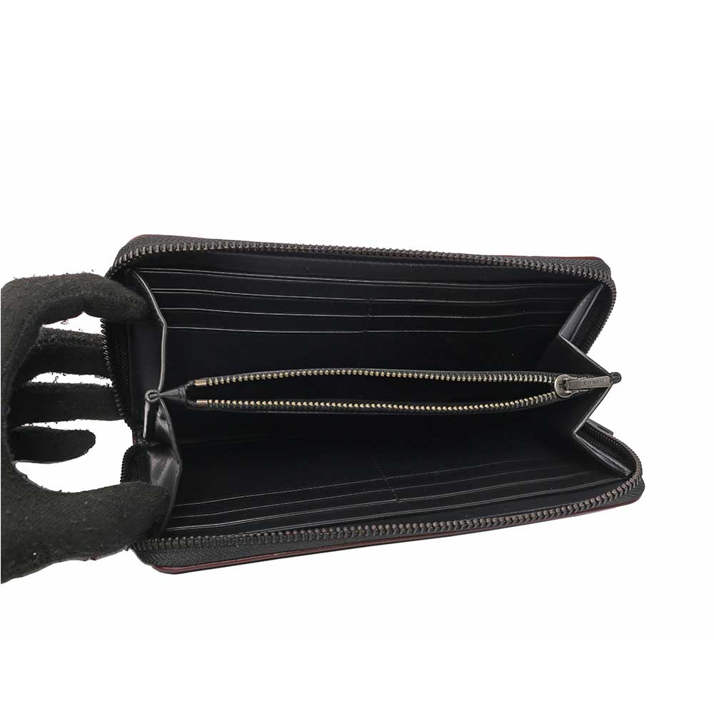 COACH PVC LOGO皮革ㄇ拉長夾/黑灰/紅邊, , large