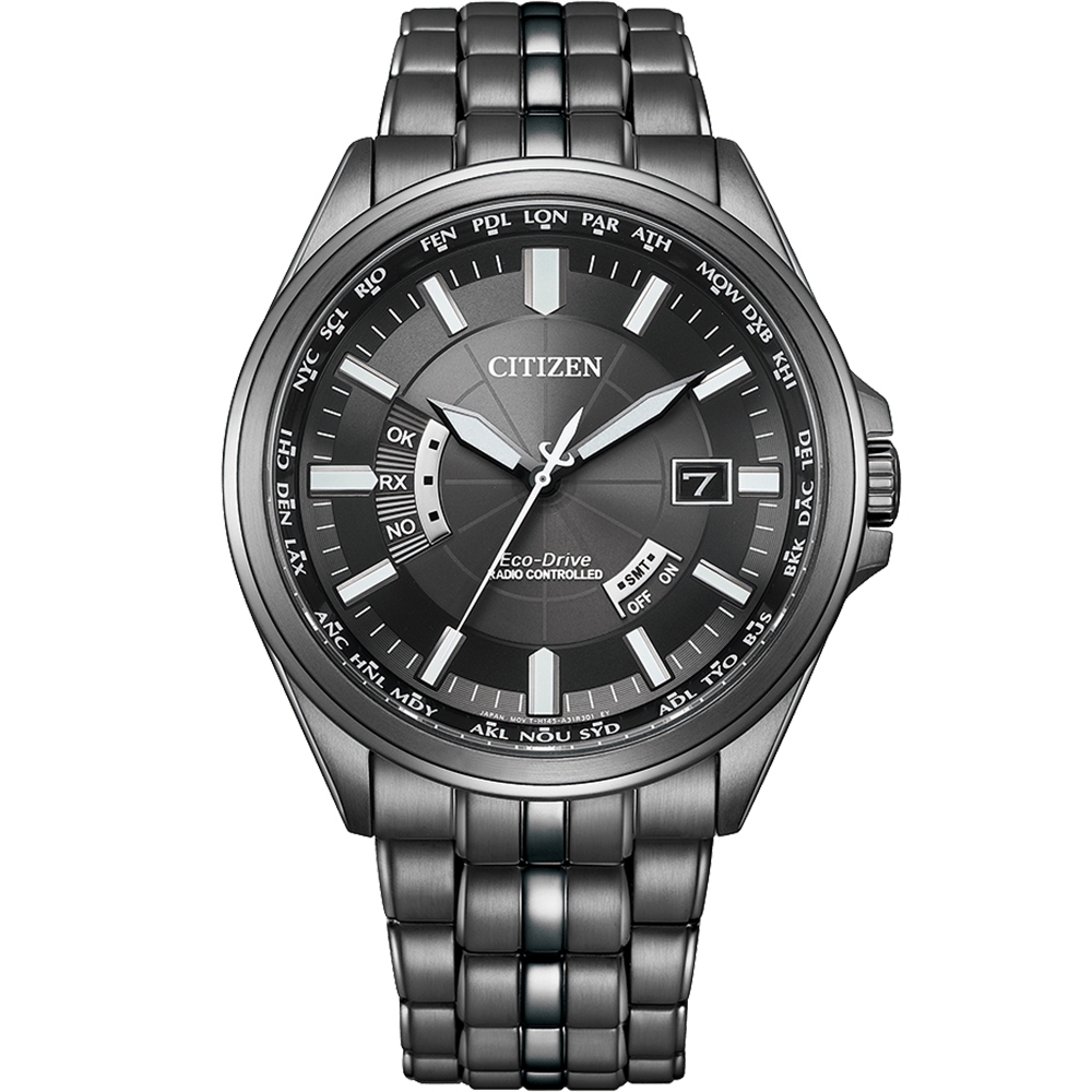 CITIZEN 星辰 限量 光動能電波萬年曆手錶 送禮推薦-酷黑 CB0294-54E, , large